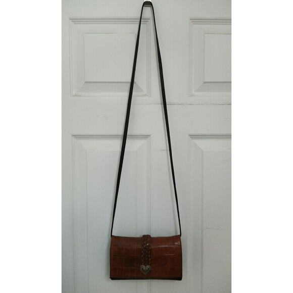 Brighton Burgundy Leather Crocodile Embossed Pockets Credit Card Crossbody Bag - Picture 12 of 13